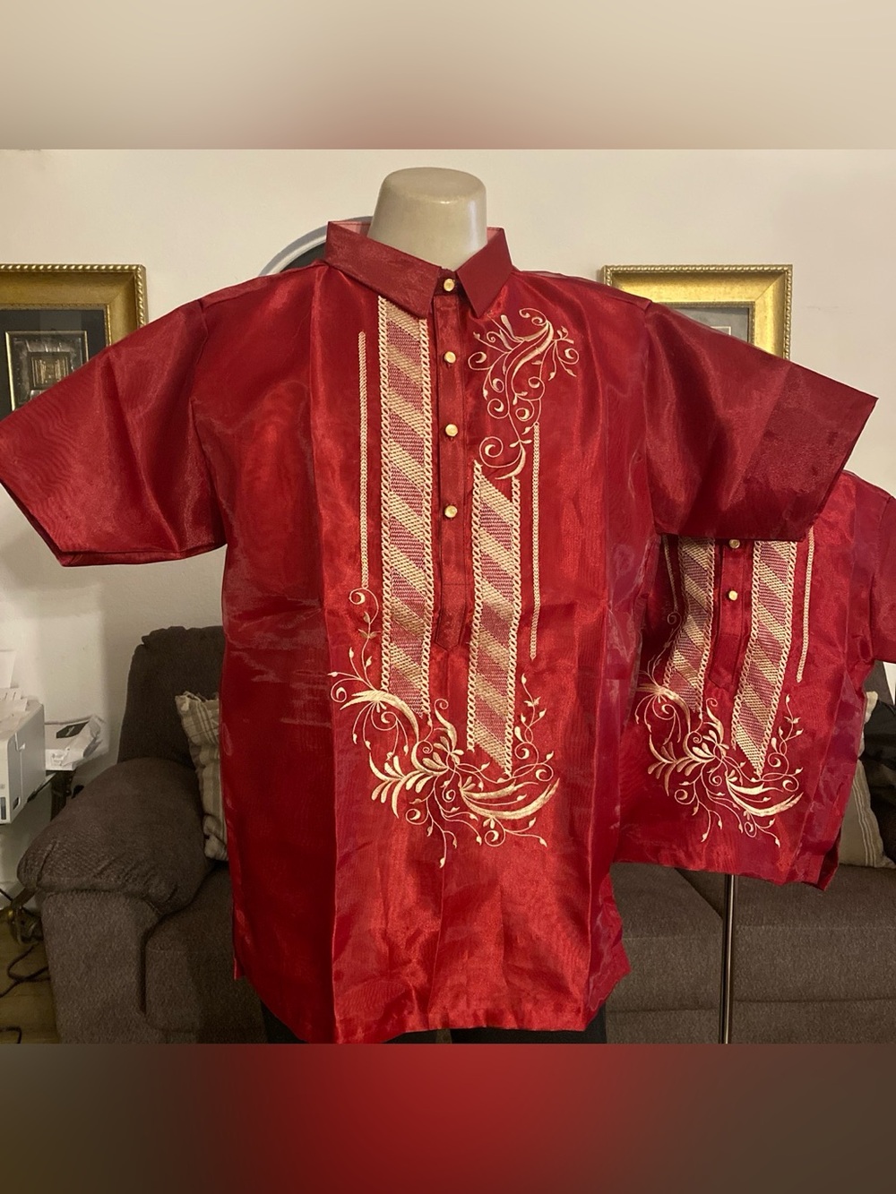 Men's Red Embroidered Barong Tagalog Inspired Shirt